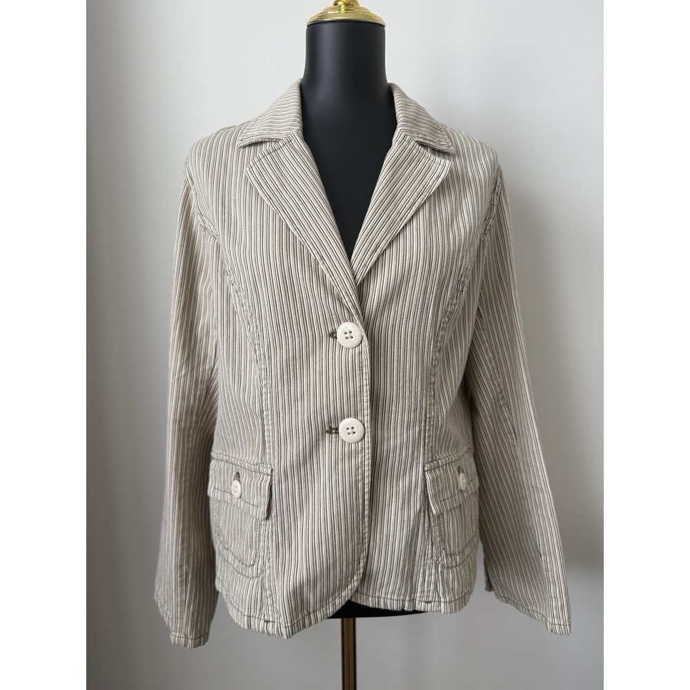 I.E. Relaxed Y2K Vintage Blazer/Jacket Khaki/Brown/Cream Stripe Women's XL